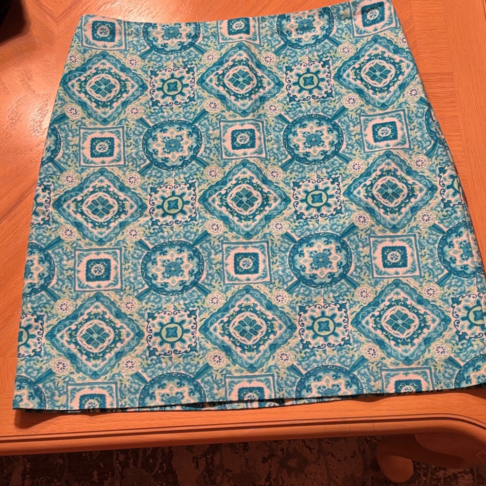 Talbots Teal and White Patterned A-Line Skirt